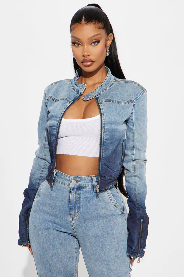 Out Of Reach Ombre Moto Denim Jacket