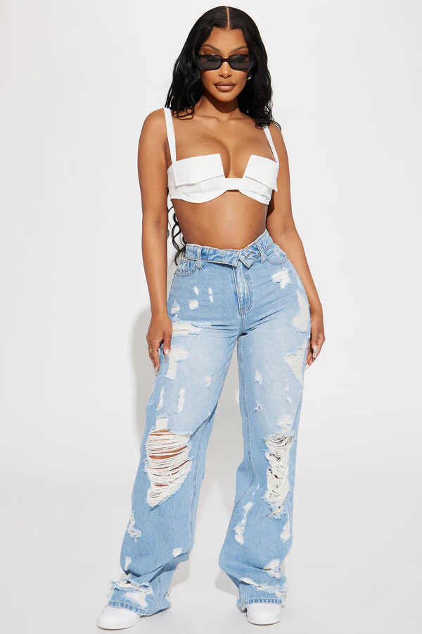 Summer Fling Destroyed Foldover Baggy Jean