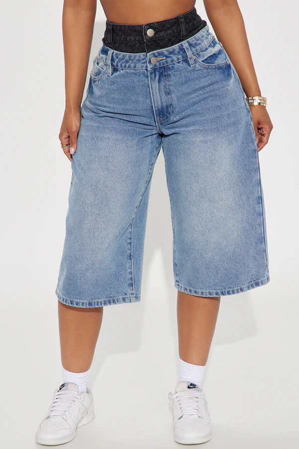 Teigen Non Stretch Double Waistband Denim Jorts