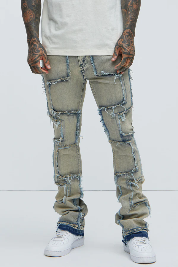 Be Square Stacked Skinny Frayed Jeans - Light Blue