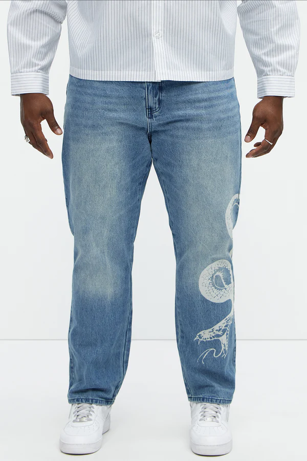 Snake Bleached Slim Jeans - Medium Wash