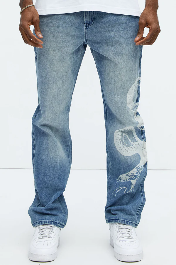 Snake Bleached Slim Jeans - Medium Wash