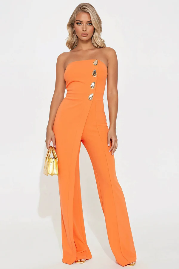 Born To Please Wide Leg Jumpsuit- Orange