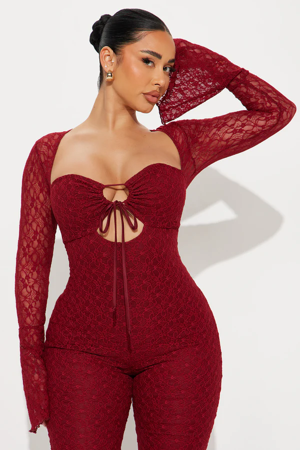 Saffron Lace Jumpsuit - Burgundy
