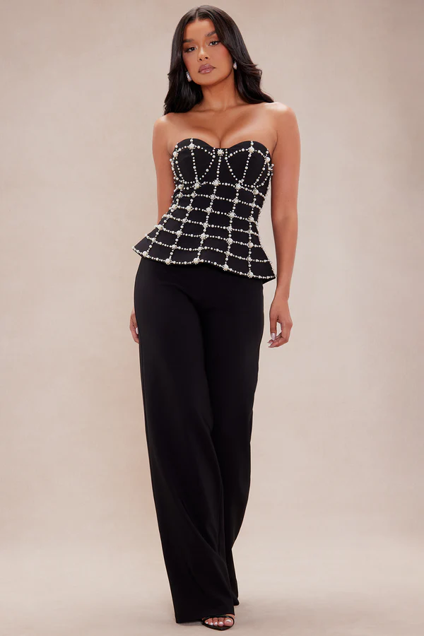 Carson Embellished Pant Set - Black