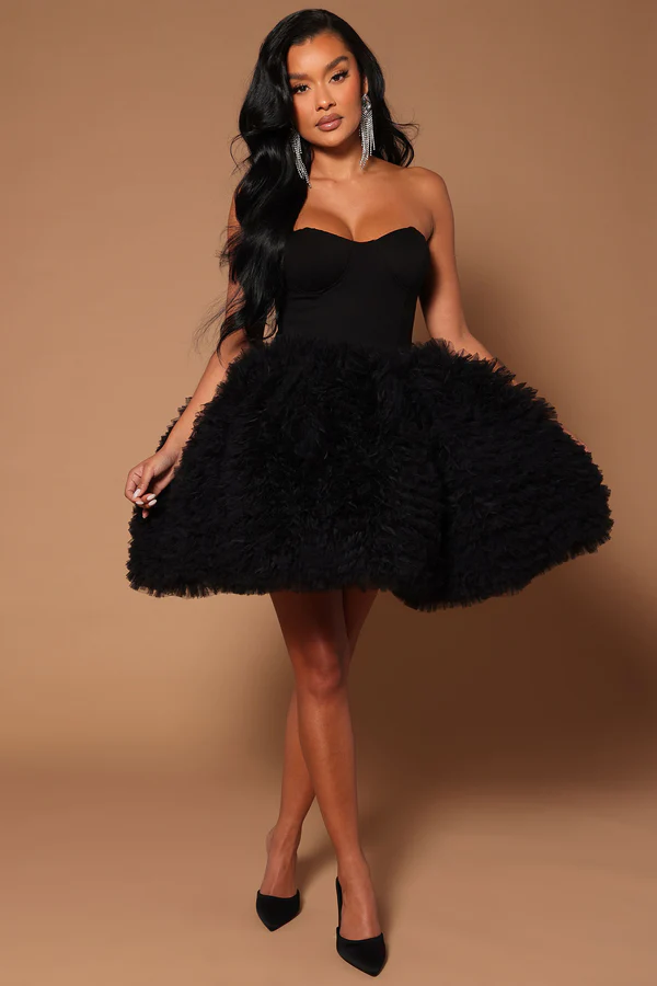 Nikki Ruffle Mini Dress - Black