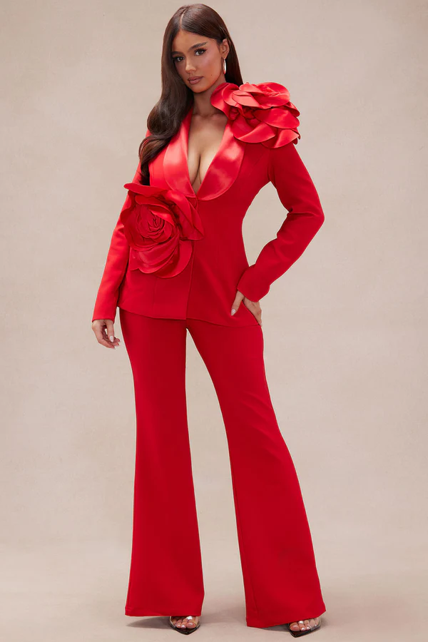 Jaden Floral Blazer Suit Set - Red