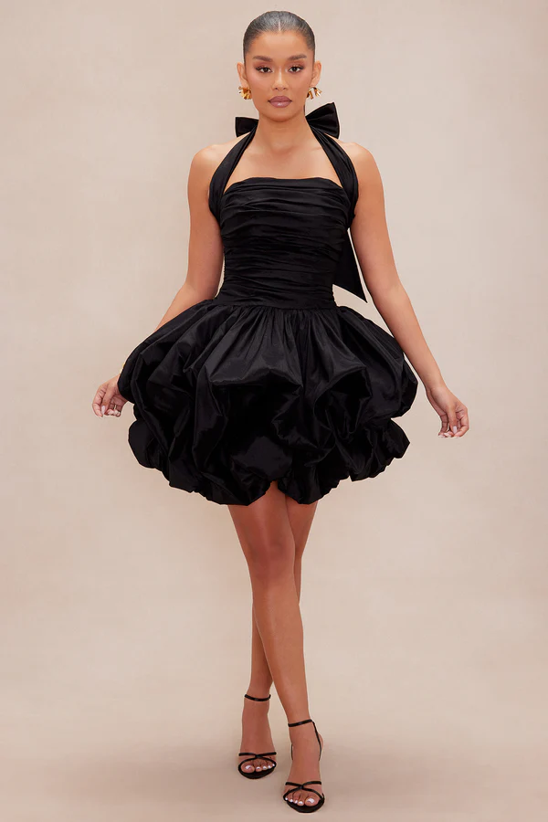 Melanie Taffeta Mini Dress - Black
