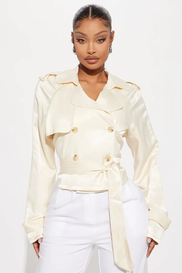 Jayla Satin Cropped Trench -  White