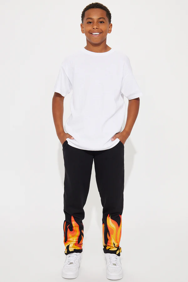 Mini Fire Started Print Flare Pant - Black