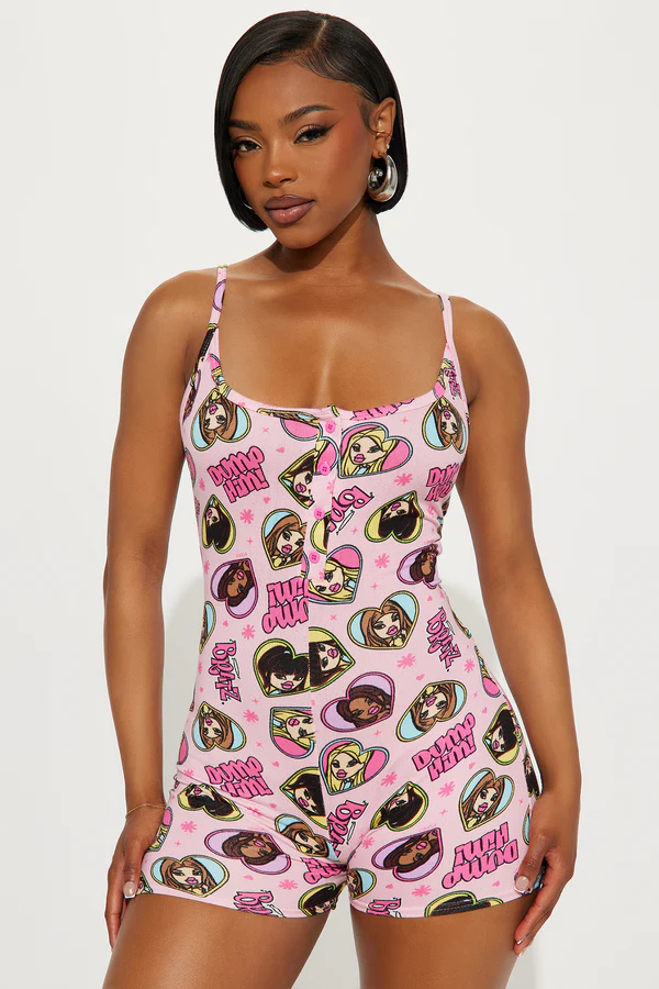 Dump Him Bratz Cami PJ Romper Onesie - Pink/combo