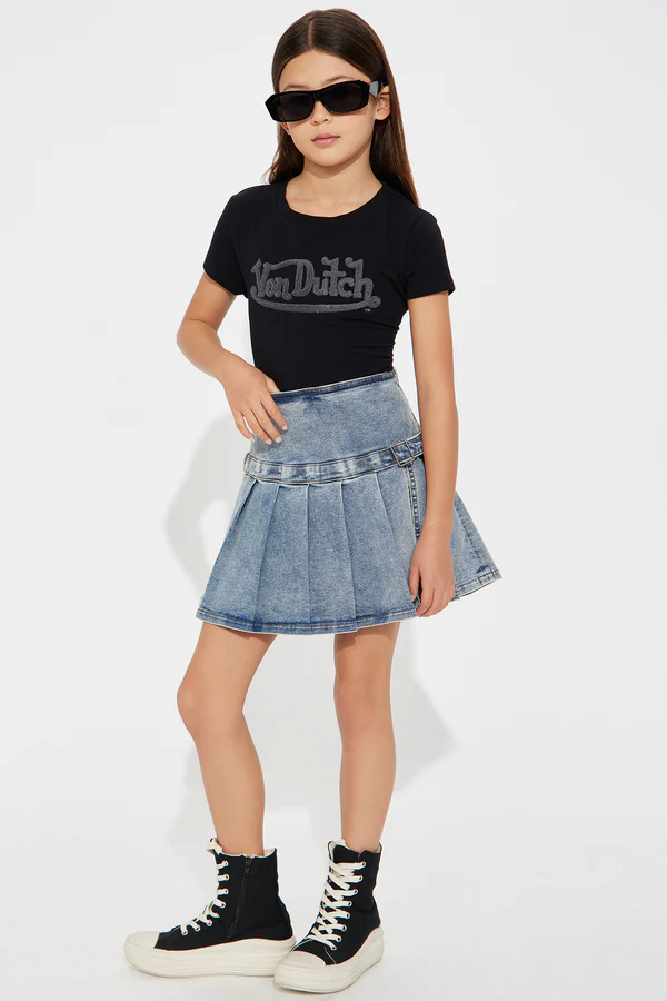 Mini Mikayla Pleated Denim Skirt - Dark Wash