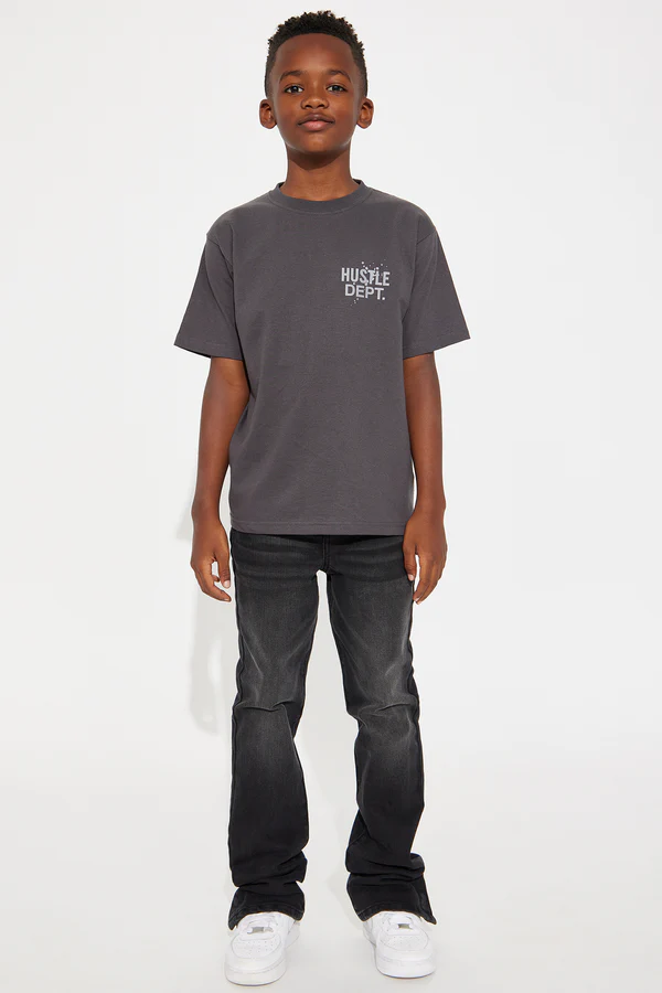 Mini Hustle Department Front/Back Short Sleeve Tee - Charcoal