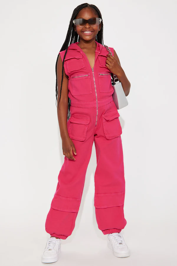 Mini Everly Cargo Jumpsuit - Hot Pink