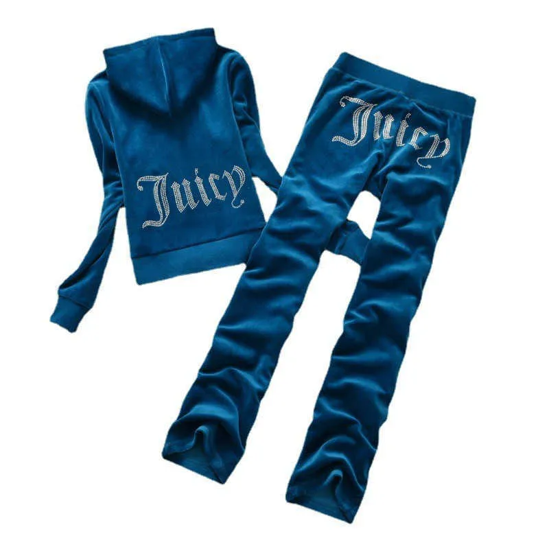 Juicy Tracksuit Womens Two Piece Brand Juicy Tracksuits Gold Lettered Print Hooded Regular Tops Lace-up Joker Trousers Fashion Designer Women