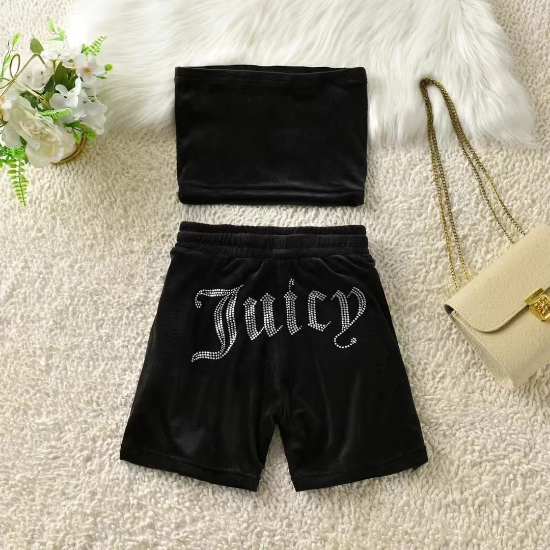 2025 New Fashion Two Piece Set Diamond Tube Top and Shorts Casual Women's Set