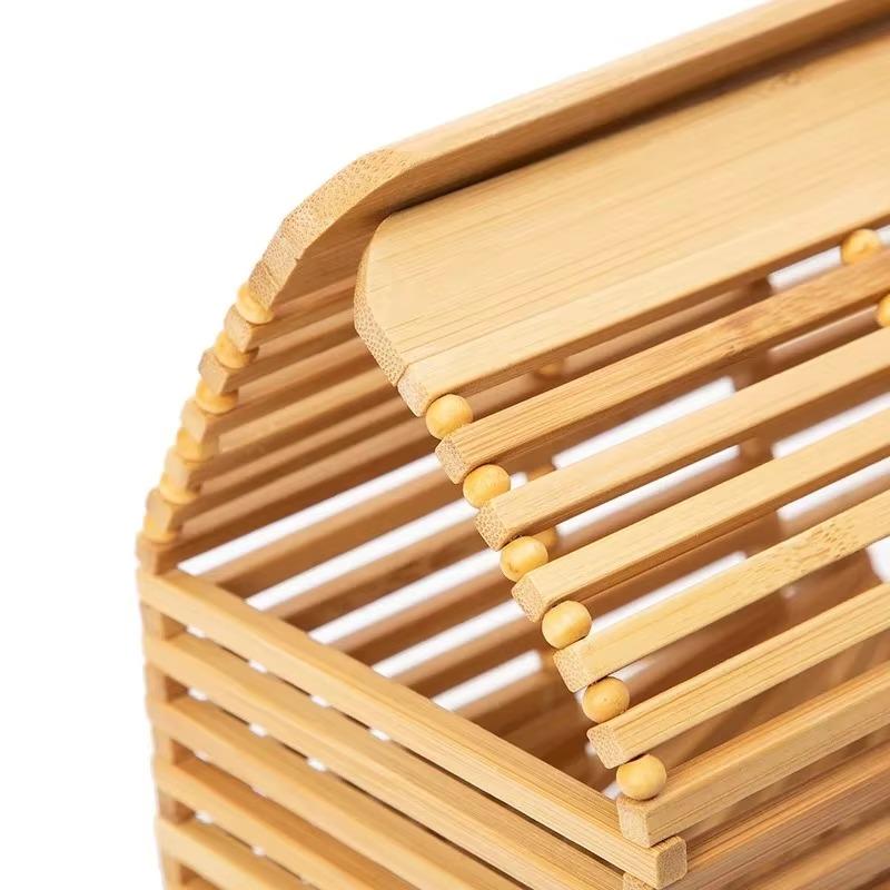 Semicircle Women Bamboo Bags Summer Fashion Luxury Handbag Hollow Bohemia Beach Bags Elegant Ladies Cosmetic Storage Basket