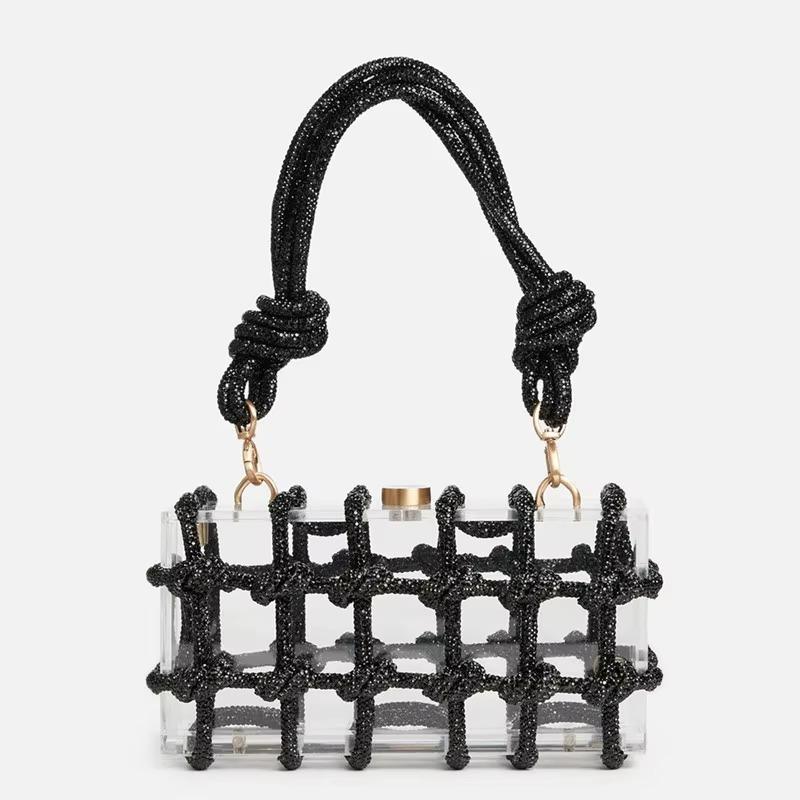 Crystal-Embellished Rope Acrylic Clutch Rhinestones Evening Shoulder Bag Crystal women Luxury Clear Party Wedding Knot Bag