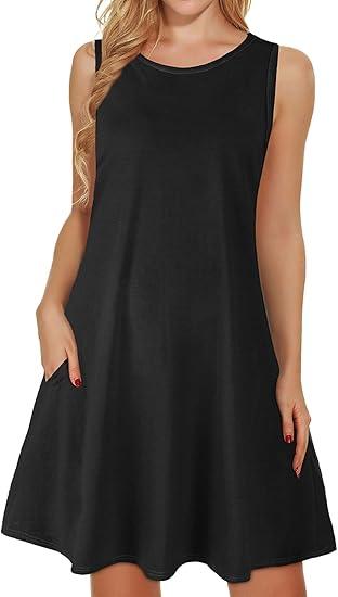 elescat Women's Summer Dresses Beach Casual Sleeveless Floral Print Tank Loose Sundress with Pocket