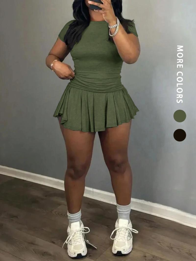 Women's Summer Two-Piece Set Cute T-Shirt Mini Skirt Shorts Sexy Club Style Slim Fit Sportswear Casual Wear