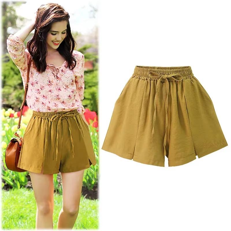 Women's Summer Short Pants Thin Chiffon Split Wide Leg Loose Slim Elastic Waist Outdoor Casual Pants Lightweight Comfortable
