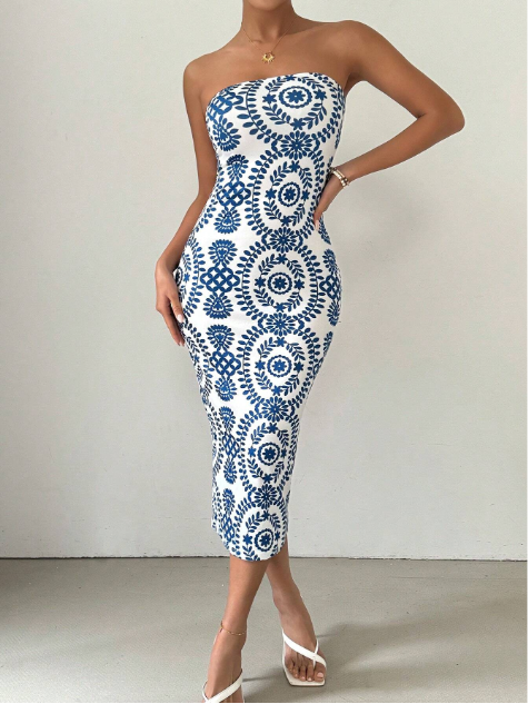 Summer Casual Strapless Bodycon Print Dress