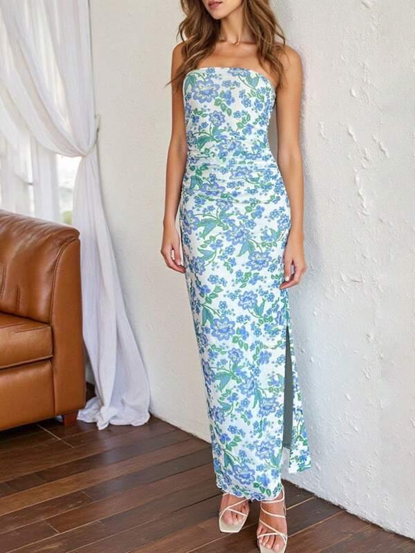 Women's Ditsy Floral Strapless Dress For Summer