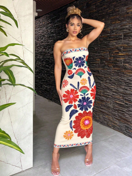 Bohemian Floral Print Maxi Beach Casual Dress For Women,Summer Dresses For Women