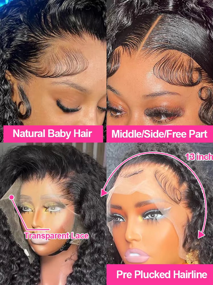 30 40Inch Curly Wigs 13x6 HD Transparent Lace Frontal Human Hair Deep Wave Frontal Wig 250% Density Raw Hair Brazilian For Women