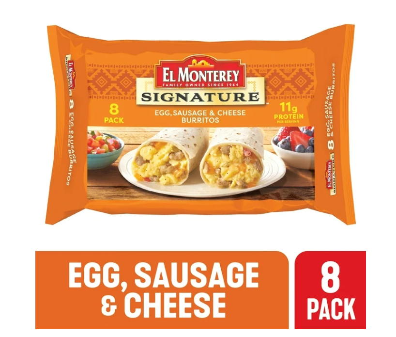 El Monterey Signature Egg, Sausage & Cheese Burritos, 36 oz, 8 Count (Frozen)
