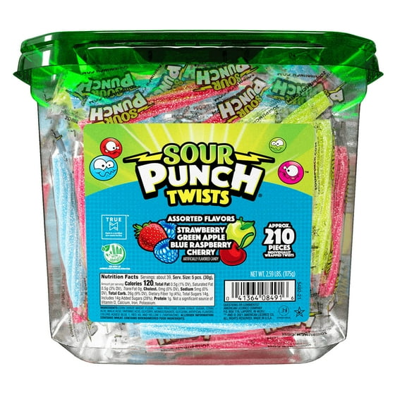 Sour Punch Twists, Individually Wrapped Candy, 2.59lb (210 Pieces) Jar product-image
