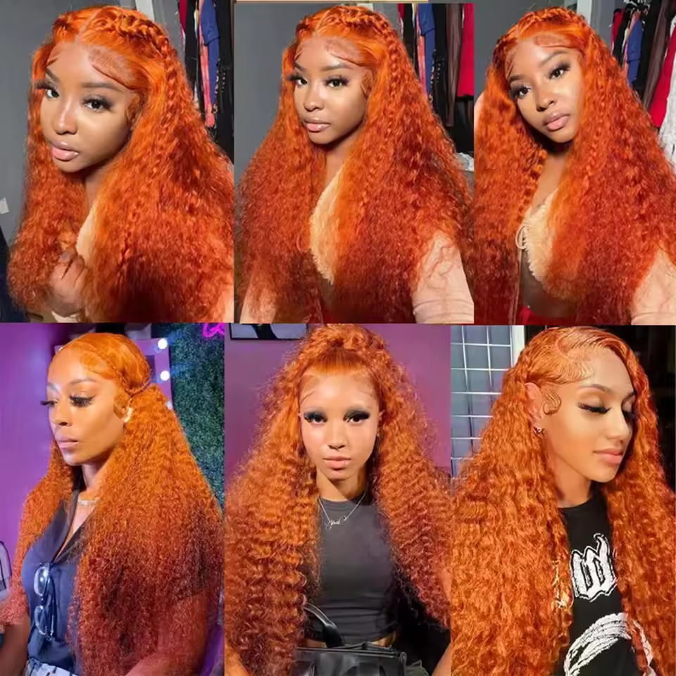 Orange Ginger Lace Front Wig Curly Human Hair Wigs For Women Deep Wave Frontal Wig 13x4 13x6 HD Lace Front Human Hair Wig