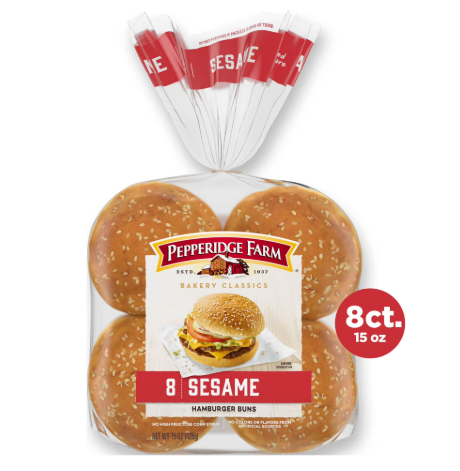 Pepperidge Farm Sesame Topped Hamburger Buns, 8-Pack Bag product-image
