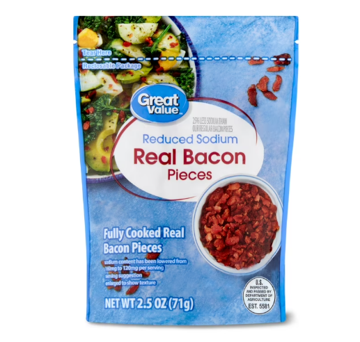 Great Value Reduced Sodium Real Bacon Pieces, 2.5 oz product-image