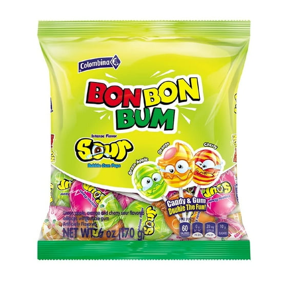 Colombina Bon Bon Bum Sour Bubble Gum Pops, 6 oz (Pack of 12) product-image