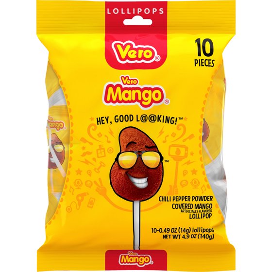 Dulces Vero Mango Candy Lollipops with Chili Pepper Powder, 10 Count Bag product-image