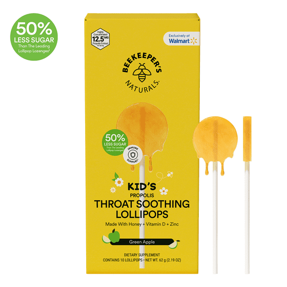 Kids Throat Soothing Lollipops by Beekeeper's Naturals, Green Apple, Doctor Formulated Immune Support, Vitamin D & Honey, Under 2g Sugar, Clean Ingredients, 10 Count product-image