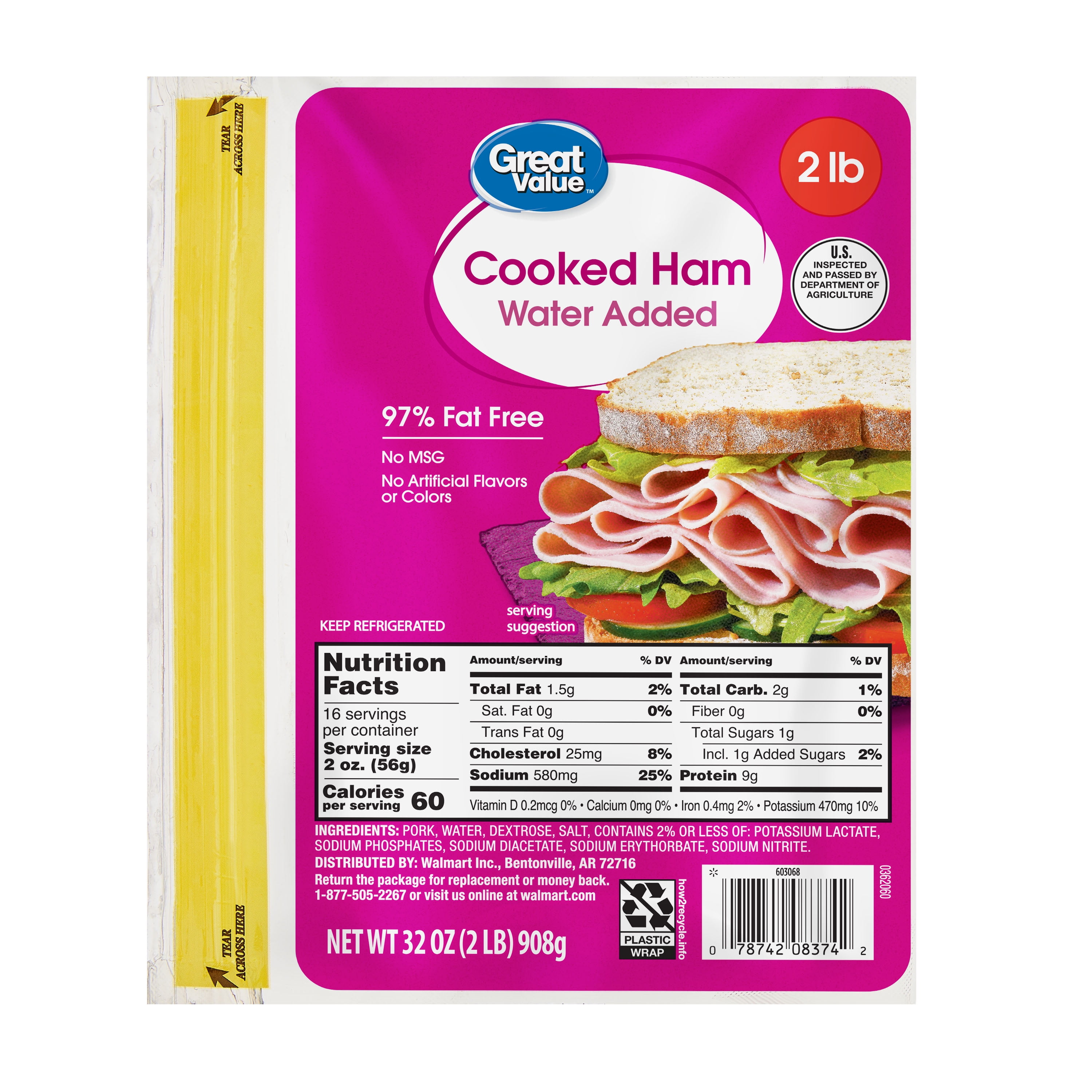Great Value Sliced Cooked Ham, 32 oz product-image