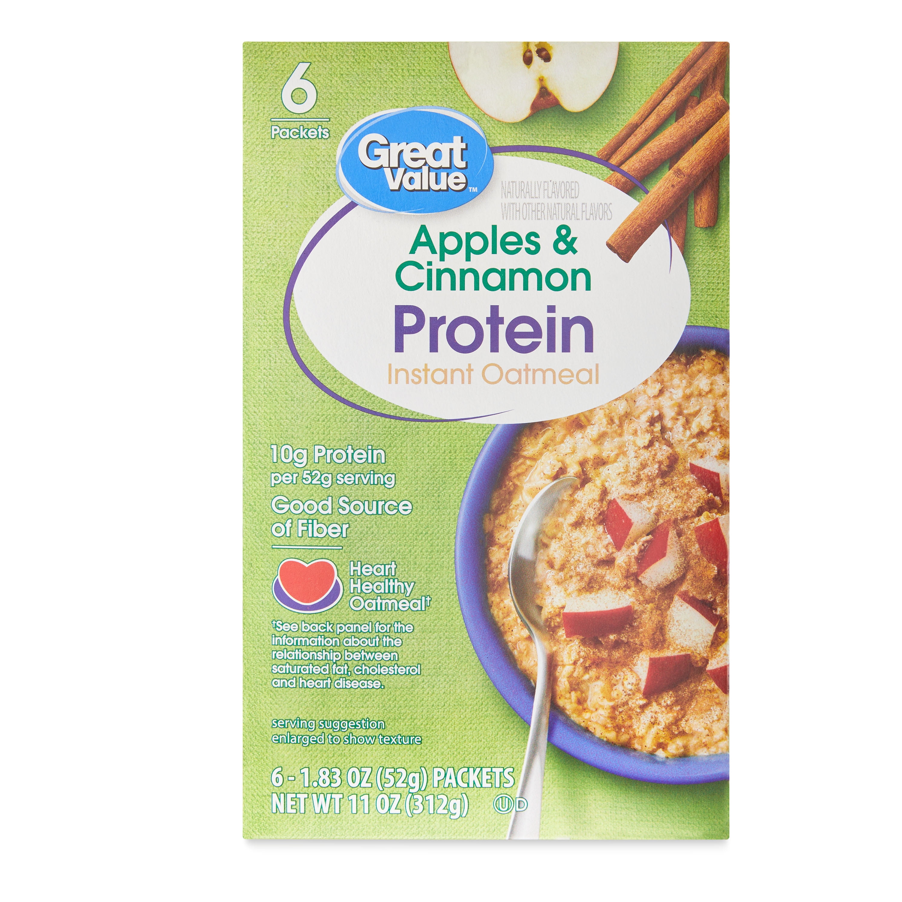 Great Value Apples & Cinnamon Protein Instant Oatmeal, 1.83 oz, 6 Count product-image