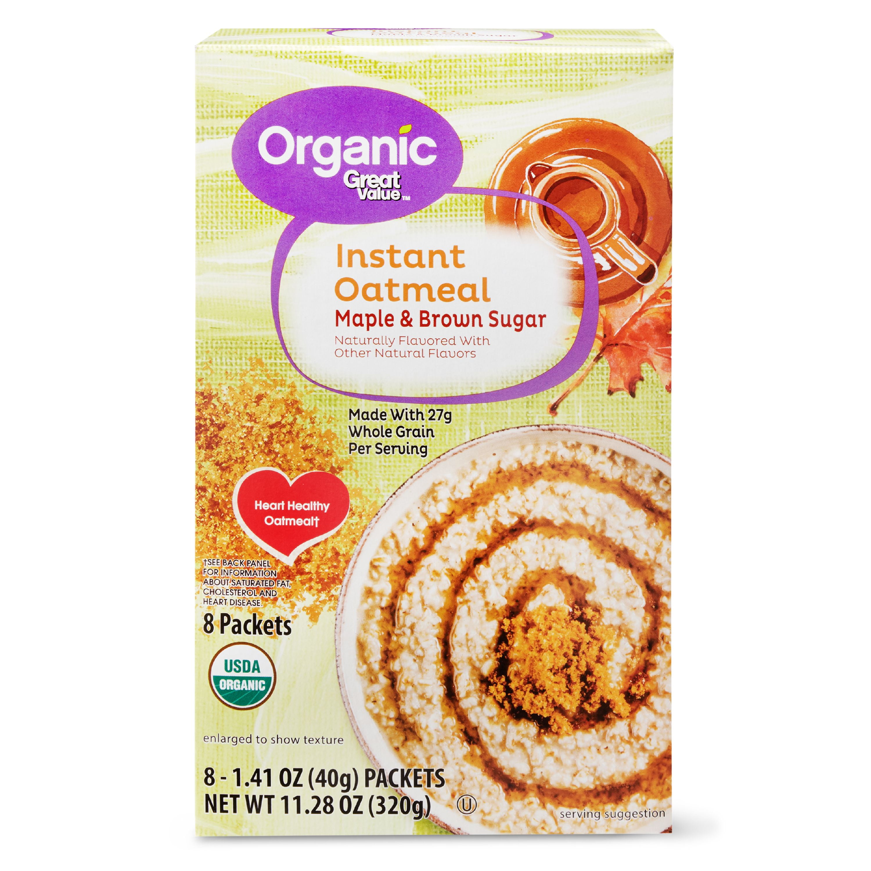 Great Value Organic Maple & Brown Sugar Instant Oatmeal, 11.28 oz, 8 Count product-image