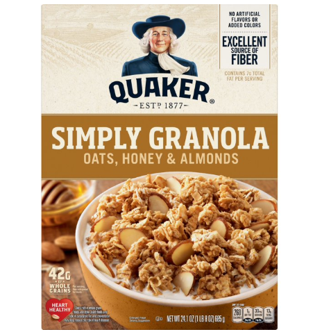 Quaker Simply Granola, Oats, Honey & Almonds Cereal, Ready-to-Eat, 24.1 oz Box product-image