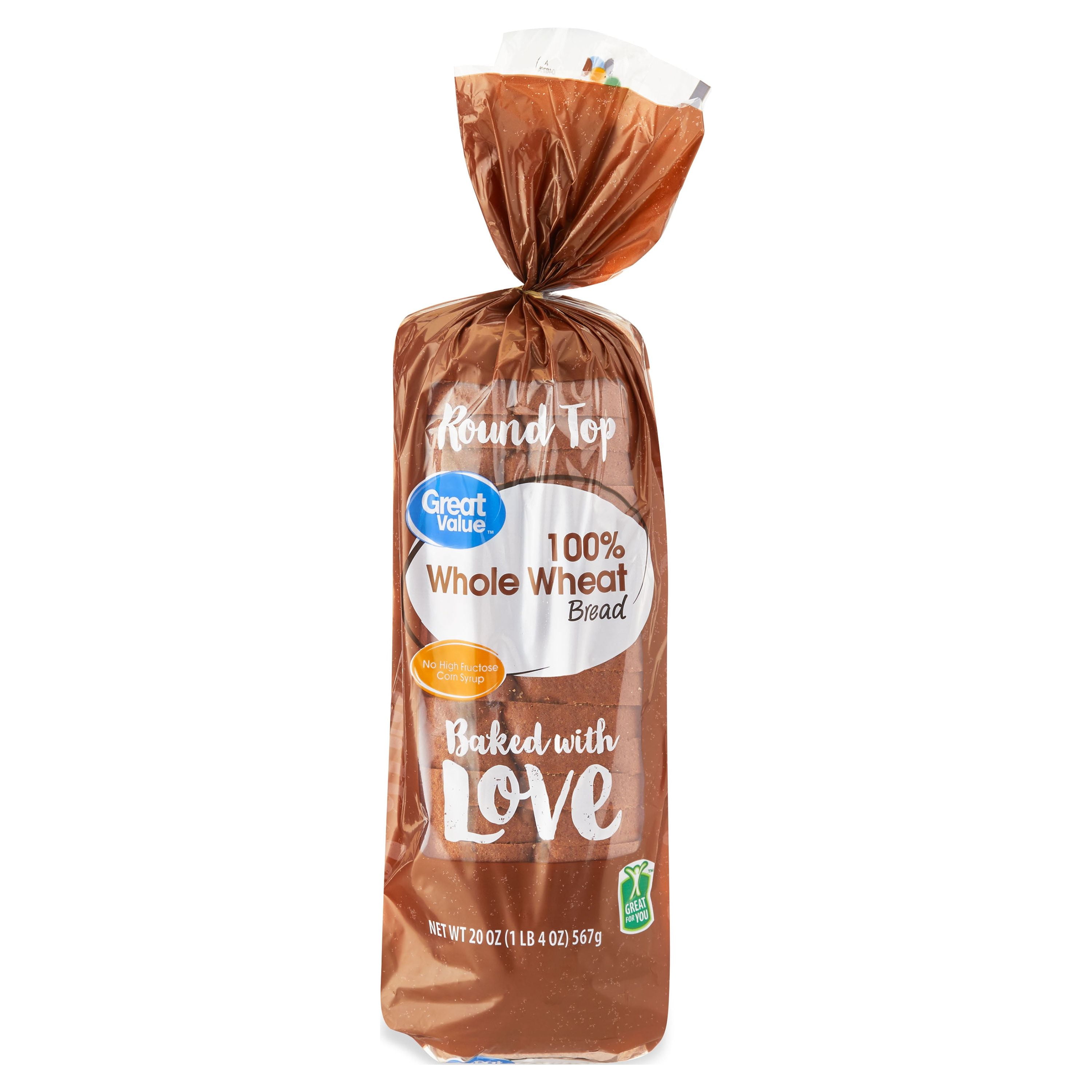 Great Value 100% Whole Wheat Round Top Bread, 20 oz product-image