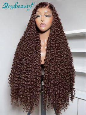 Rosabeauty Chocolate Brown Curly Wigs 13X6 HD Human Hair Lace Frontal Wig 30 32 Inch 13x4 Deep Wave #2 Colored Wig For Women