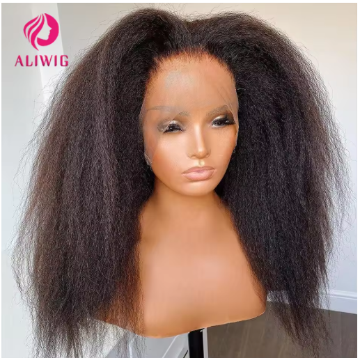 13x4 Kinky Straight Lace Front Human Hair Wig With Kinky Edges Baby Hair Glueless Yaki Straight HD Lace Frontal Wigs For Women