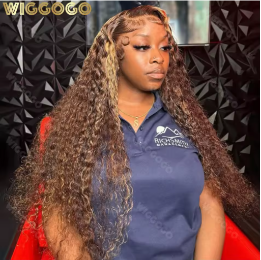 Wiggogo Curly Colored Highlight Wig Human Hair Deep Wave 13X6 Hd Lace Frontal Wig 13X4 4/27 Ombre Brown Blonde Lace Front Wigs
