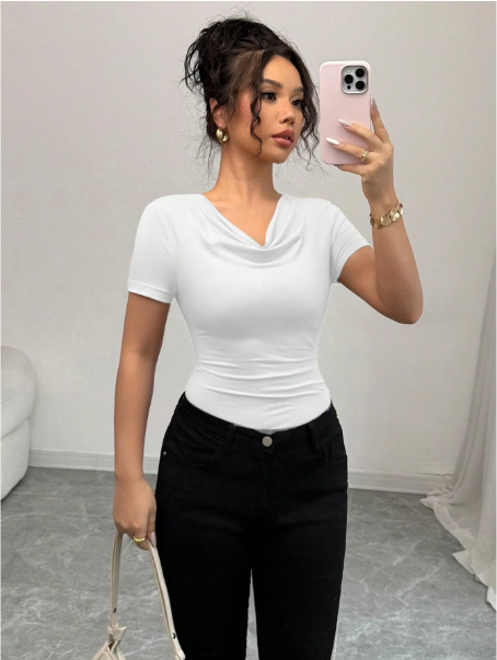 Summer Elegant Asymmetric Ruched Short Sleeve T-Shirt