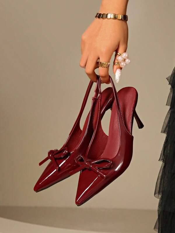 Sexy High Heel Sandals With Bowknot, Pointed Toe, Stiletto Heel For Nightclub, Party, Wedding, Outdoor, Women Fashion Pumps