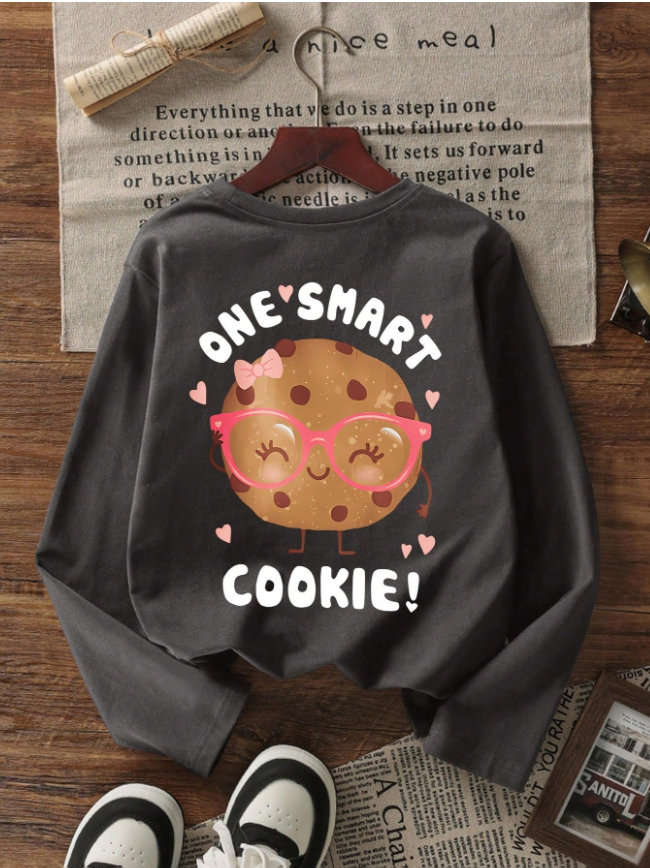 1pc Casual Printed Long Sleeve T-Shirt, Spring/Autumn/Winter, Young Student Clothing For Tween Girls, Fashionable, Warm And Comfortable Fit