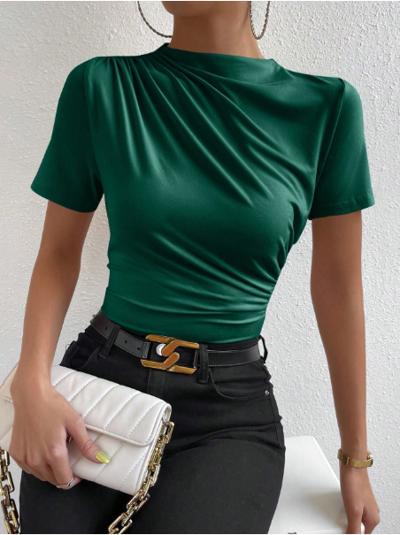 Solid Color Round Neck Short Sleeve Casual T-Shirt