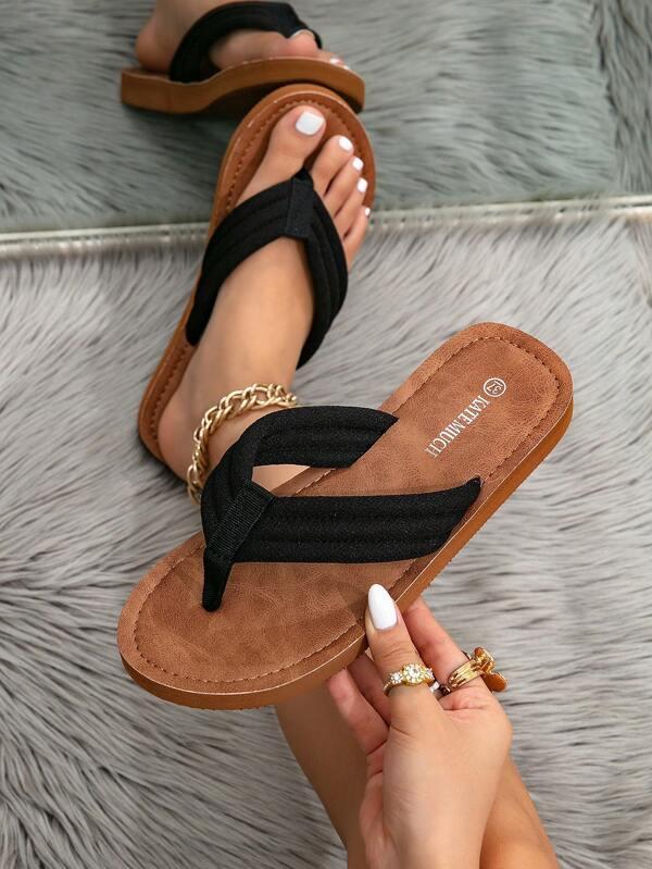 Women Retro Style Outside Wearing Lightweight Breathable Open-Toe Black Brown Ladies Flat Sandals